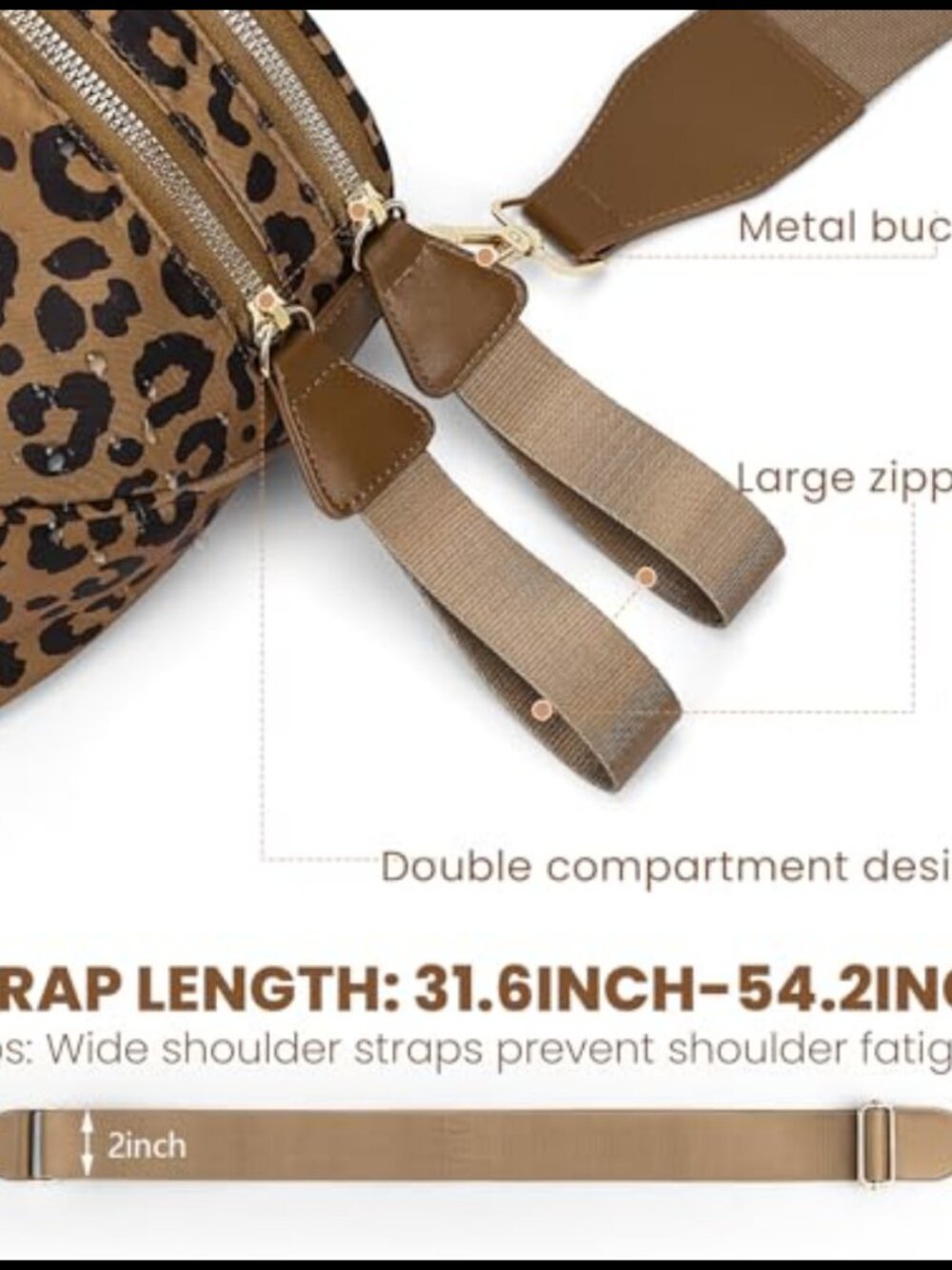 Leopard Print Crossbody Bag Nylon Waist Bag Fanny Pack Adjustable Strap - Picture 3 of 5
